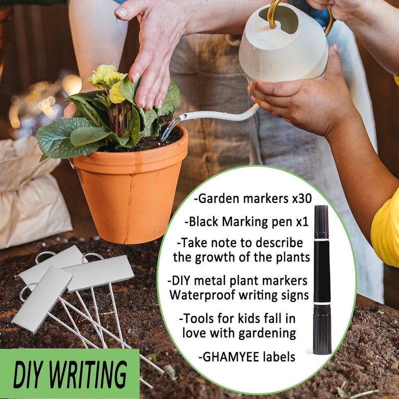 GHAMYEE 30pcs Plant Labels for Outdoor Garden Waterproof Plant Markers for Outdoor Plants, 11inch Metal Garden Plant Tags and Labels for Herbs Vegetable Seedlings Greenhouse（Silver） - Image 4